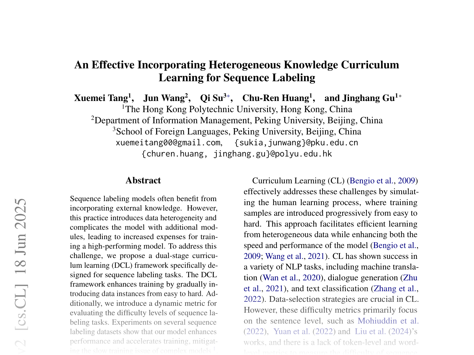 [An Effective Curriculum Learning for Sequence Labeling Incorporating Heterogeneous Knowledge 🔗](https://arxiv.org/abs/2402.13534)