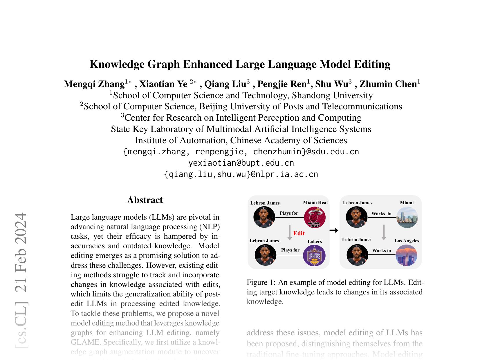 [Knowledge Graph Enhanced Large Language Model Editing 🔗](https://arxiv.org/abs/2402.13593)