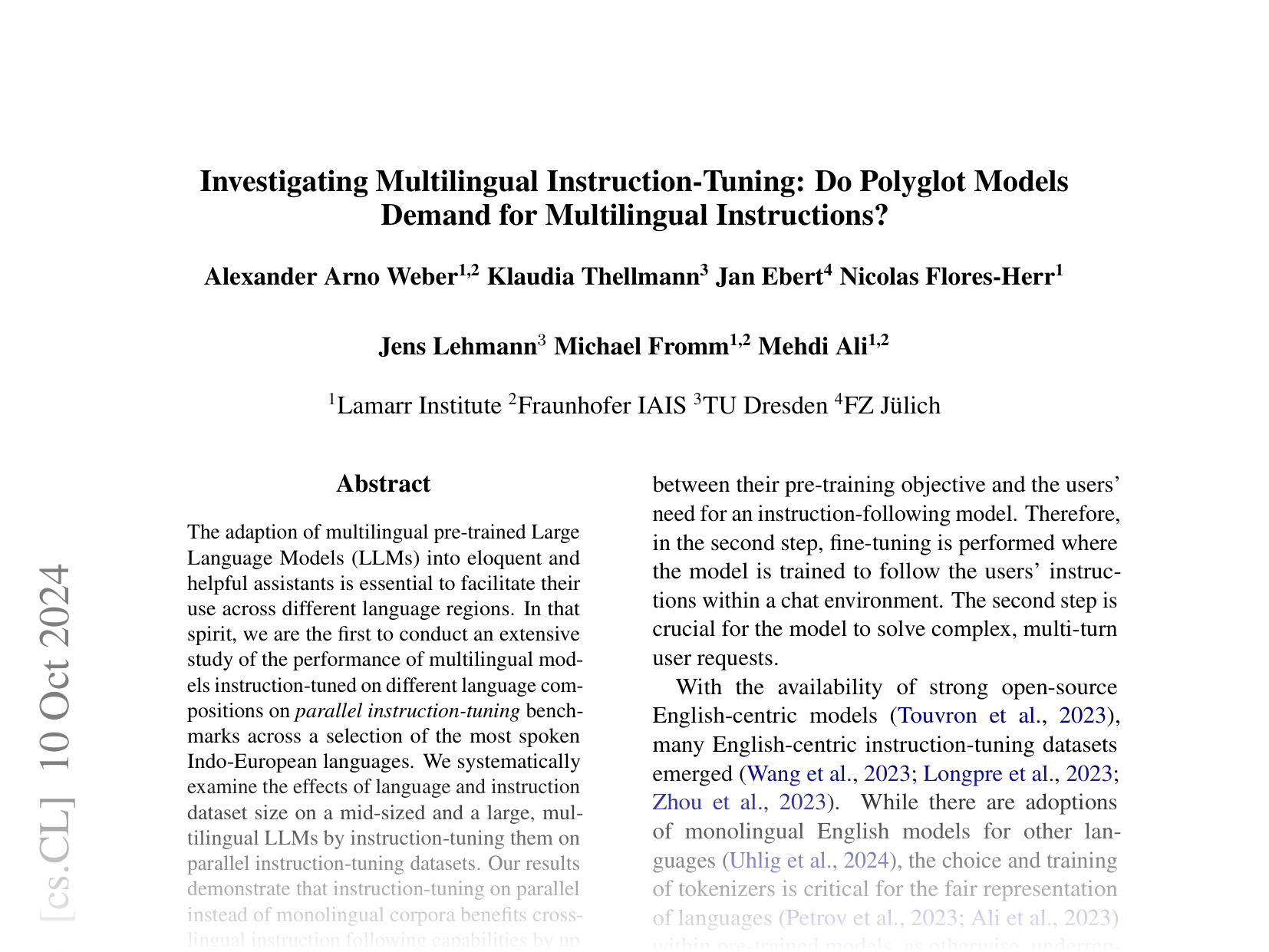 [Investigating Multilingual Instruction-Tuning: Do Polyglot Models Demand Multilingual Instructions? 🔗](https://arxiv.org/abs/2402.13703)