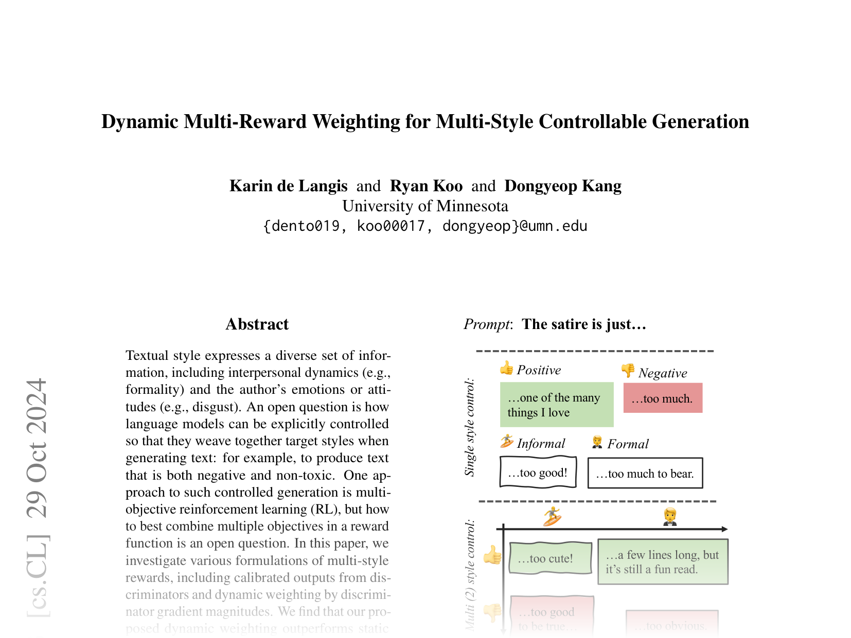 [Dynamic Multi-Reward Weighting for Multi-Style Controllable Generation 🔗](https://arxiv.org/abs/2402.14146)