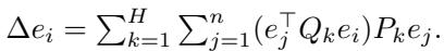 The multi-head linear attention update rule. Each head k contributes to the update for token i by summing over all tokens j.