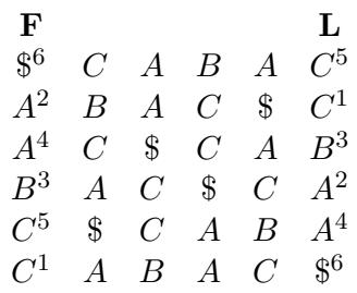 Matrix representation of the Burrows-Wheeler Transform used in FM-Index