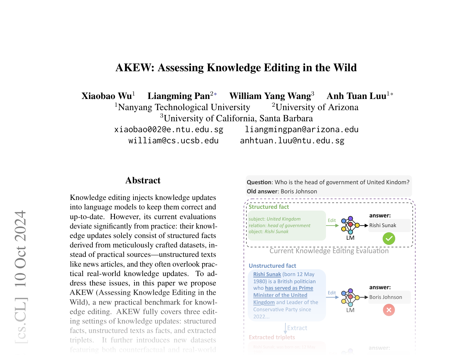 [AKEW: Assessing Knowledge Editing in the Wild 🔗](https://arxiv.org/abs/2402.18909)