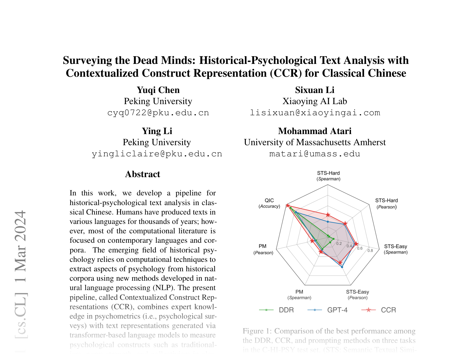 [Surveying the Dead Minds: Historical-Psychological Text Analysis with Contextualized Construct Representation (CCR) for Classical Chinese 🔗](https://arxiv.org/abs/2403.00509)