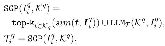 Equation for sub-graph pruning using similarity and LLM selection.