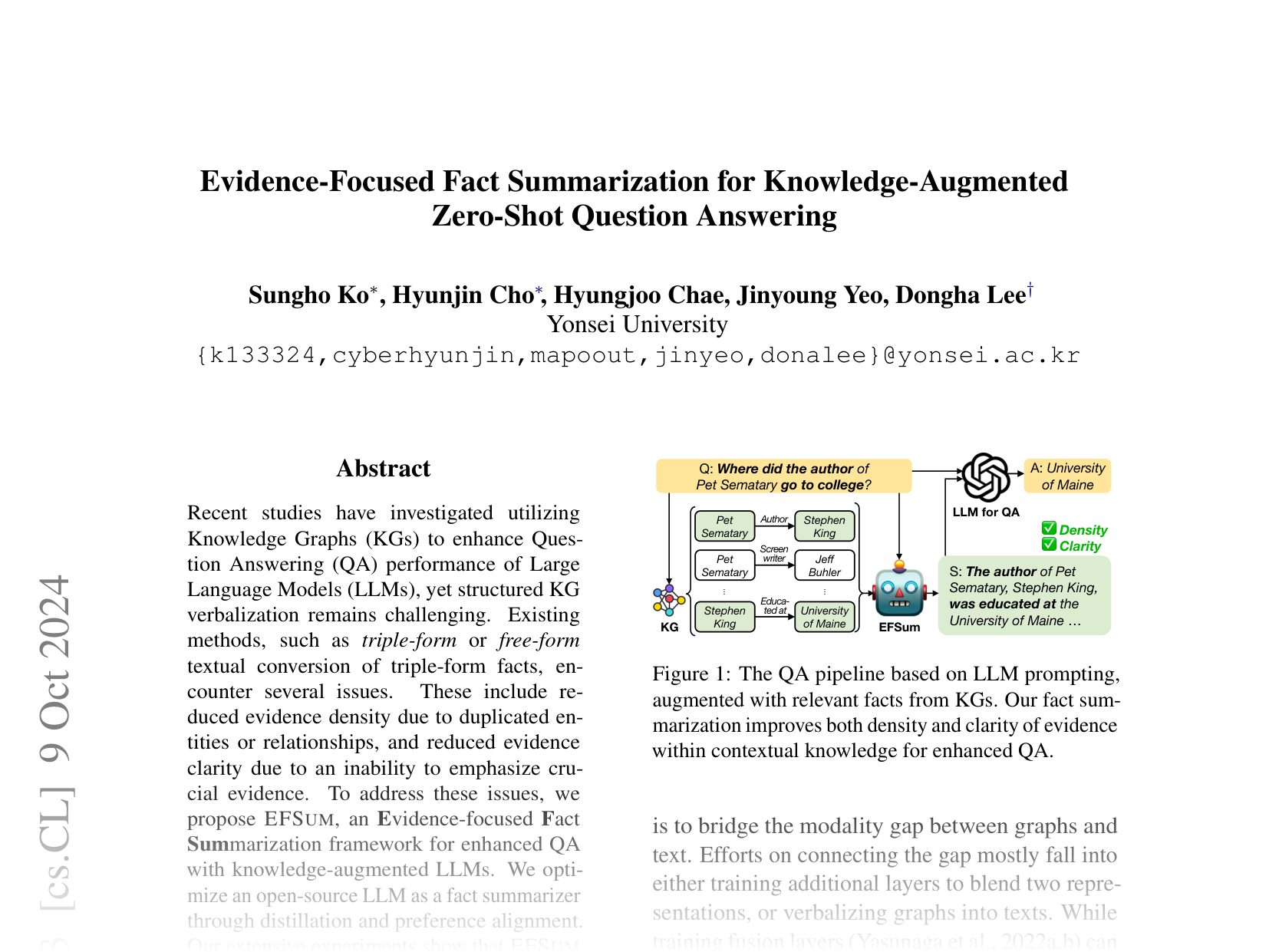 [Evidence-Focused Fact Summarization for Knowledge-Augmented Zero-Shot Question Answering 🔗](https://arxiv.org/abs/2403.02966)