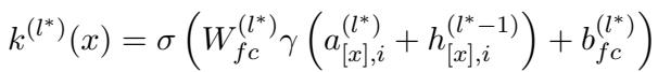 Equation defining the key vector based on layer activations.