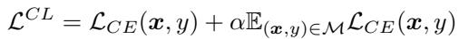The loss function for Experience Replay (ER). It combines the cross-entropy loss on new data with that on stored past data.