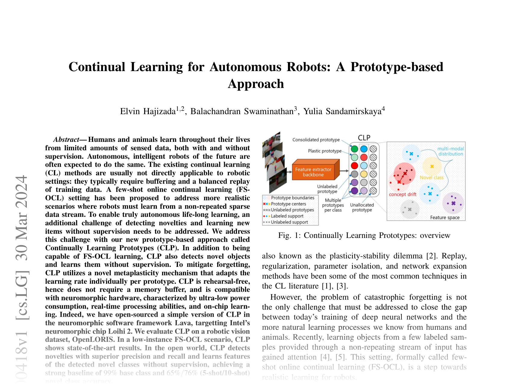 [Continual Learning for Autonomous Robots: A Prototype-based Approach 🔗](https://arxiv.org/abs/2404.00418)