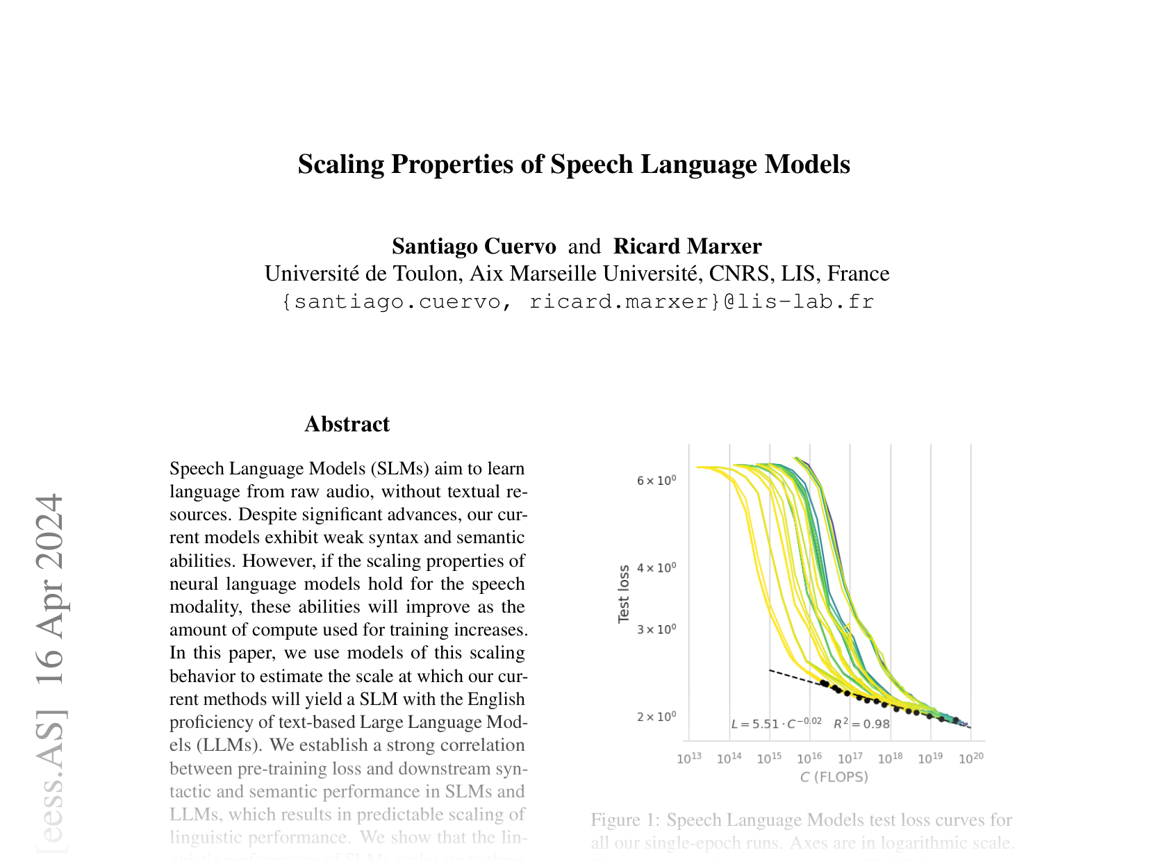 [Scaling Properties of Speech Language Models 🔗](https://arxiv.org/abs/2404.00685)