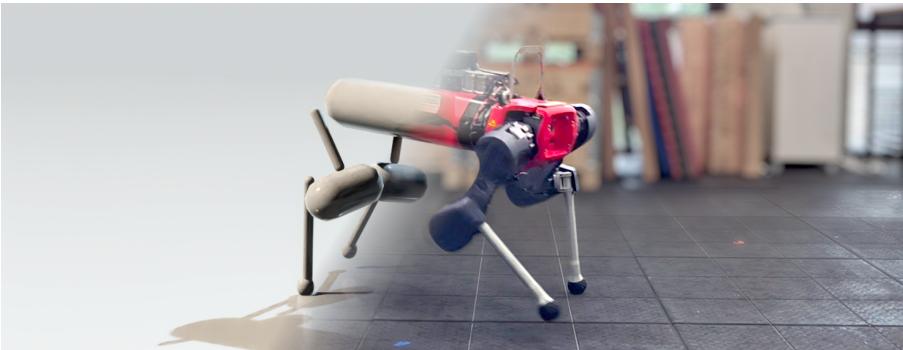 Figure 1: A walking quadrupedal robot trained in a differentiable simulation.