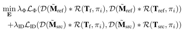 Equation showing the loss function including Perceptual Loss (LPIPS) and Identity Loss.