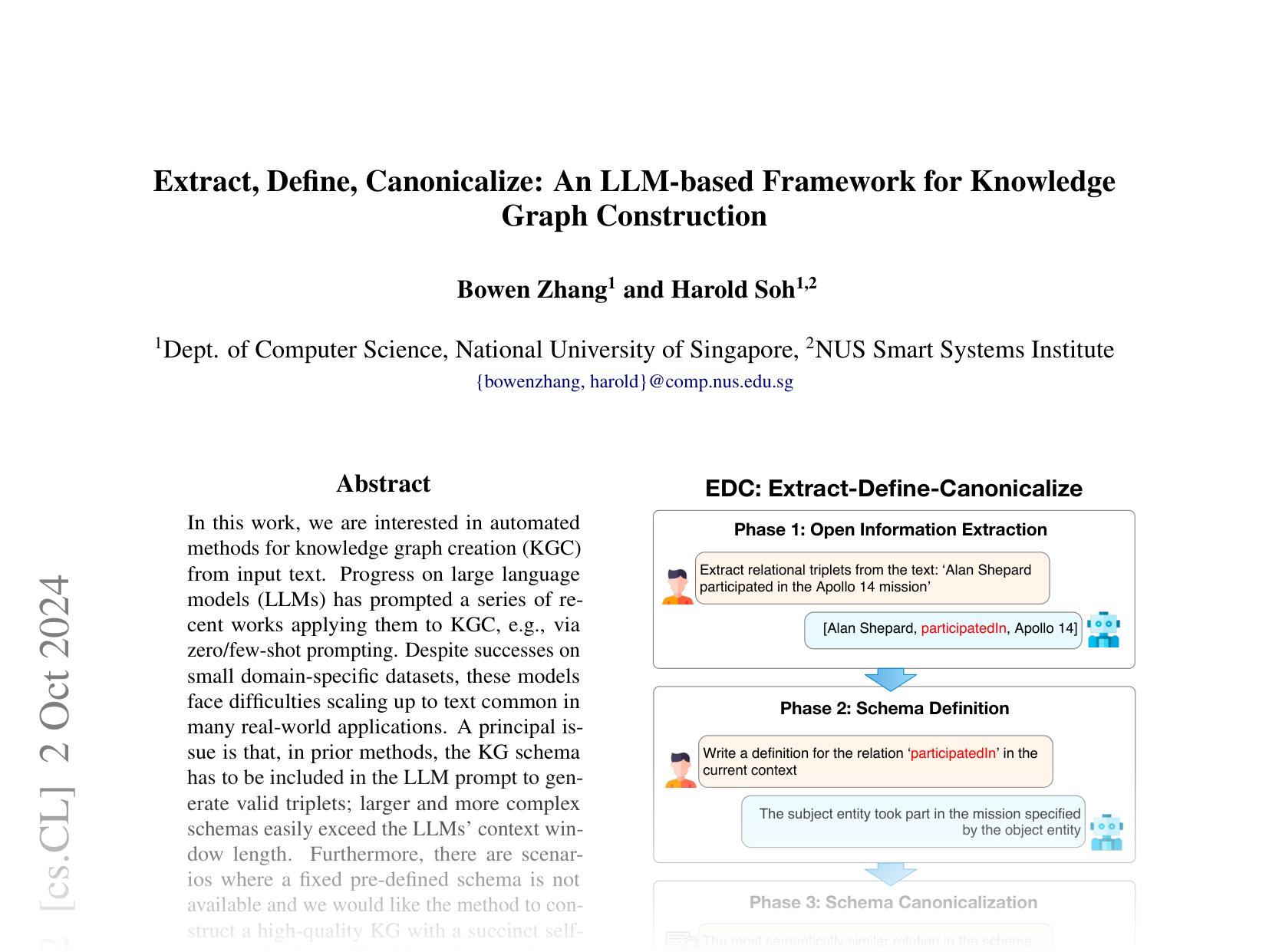 [Extract, Define, Canonicalize: An LLM-based Framework for Knowledge Graph Construction 🔗](https://arxiv.org/abs/2404.03868)
