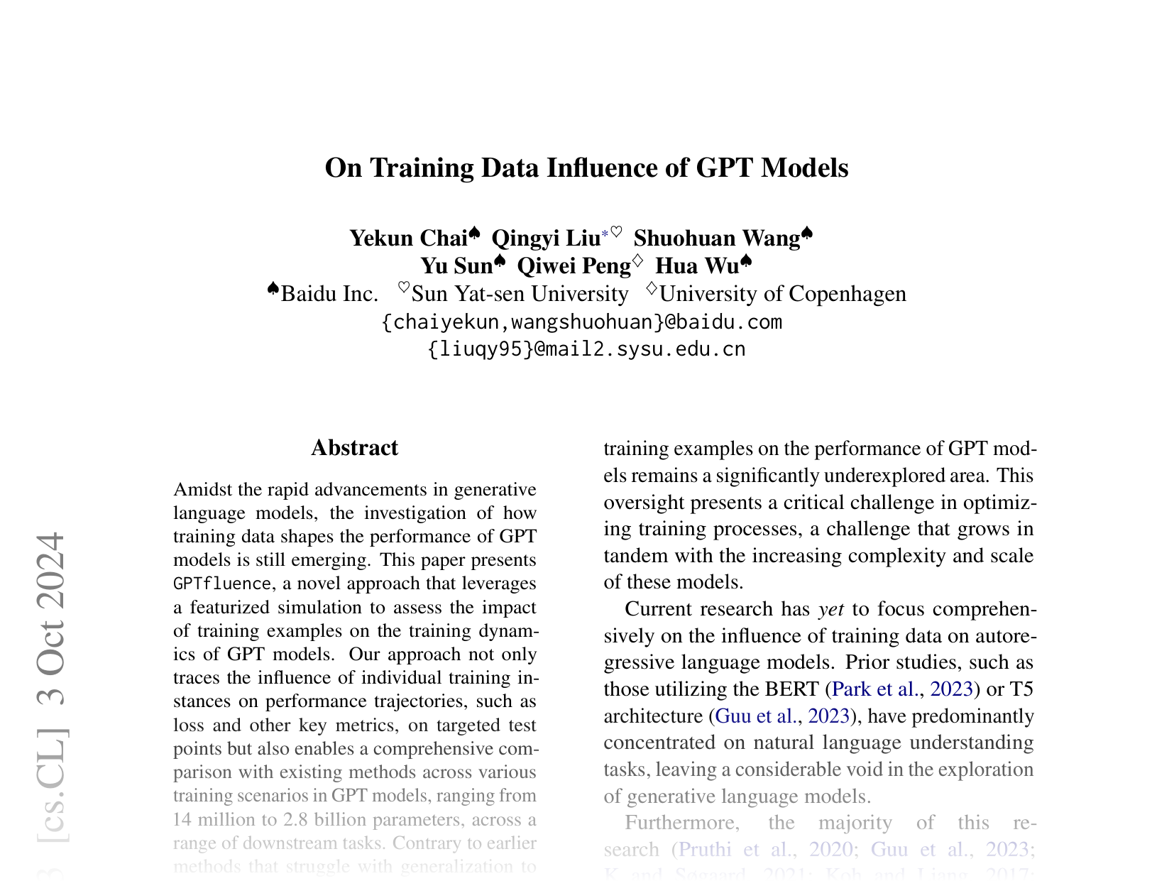 [On Training Data Influence of GPT Models 🔗](https://arxiv.org/abs/2404.07840)
