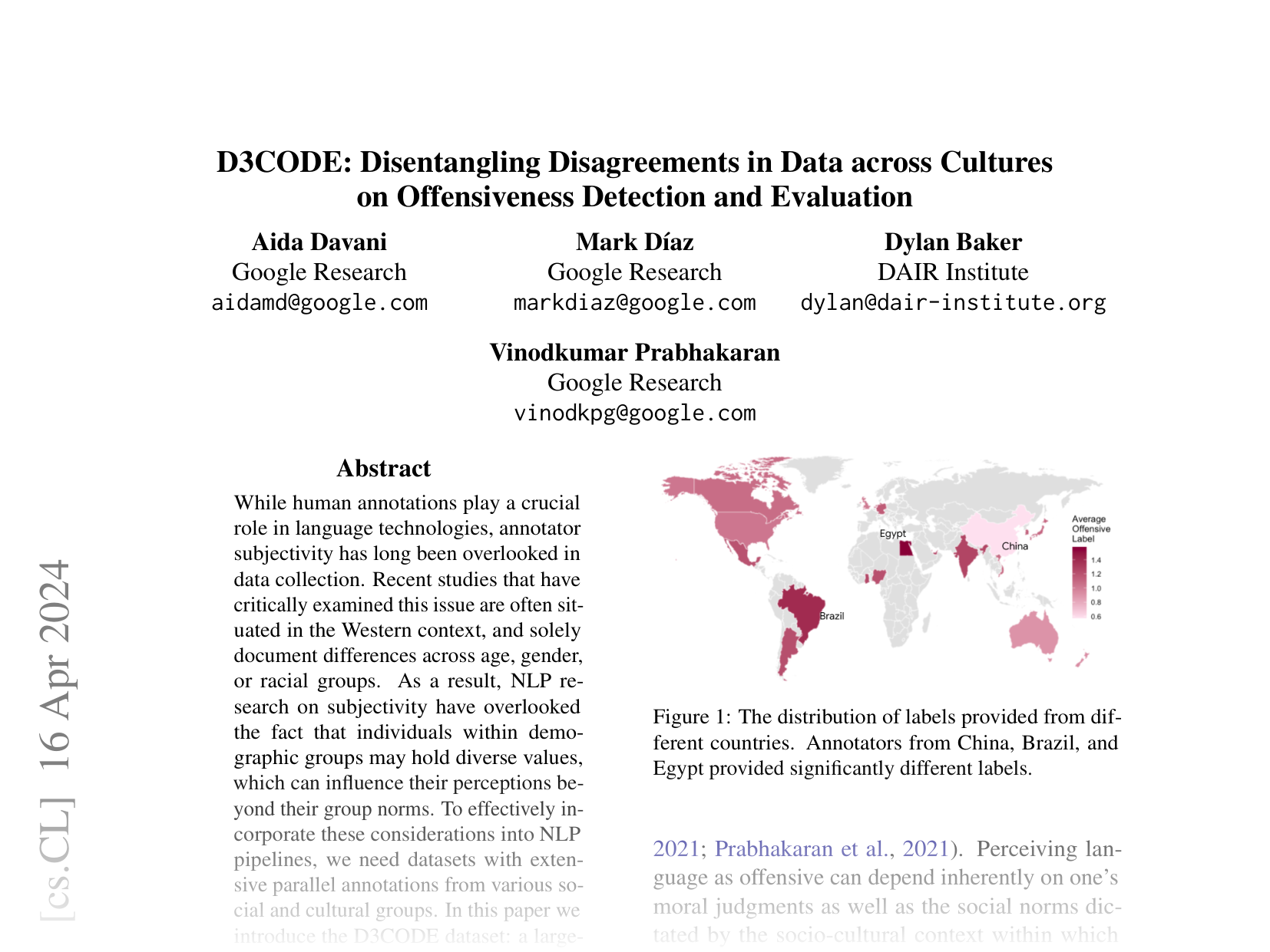 [D3CODE: Disentangling Disagreements in Data across Cultures on Offensiveness Detection and Evaluation 🔗](https://arxiv.org/abs/2404.10857)