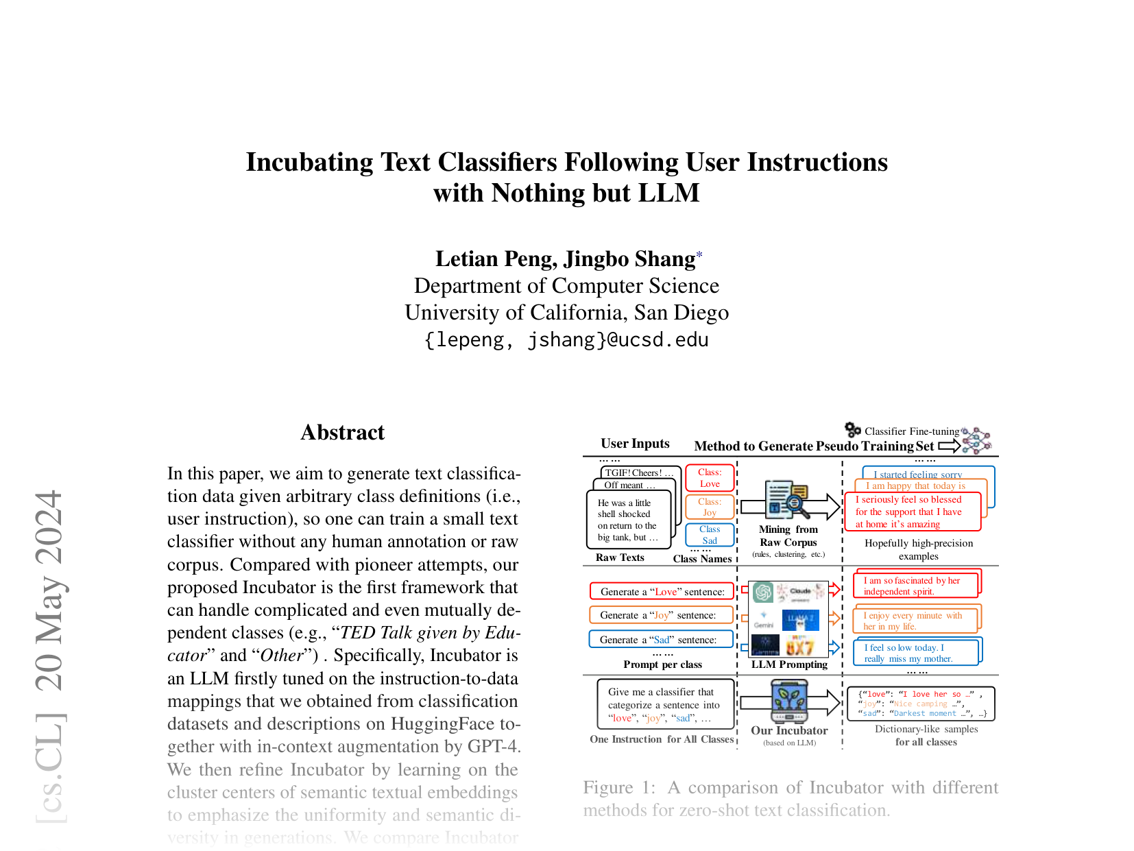 [Incubating Text Classifiers Following User Instructions with Nothing but LLM 🔗](https://arxiv.org/abs/2404.10877)