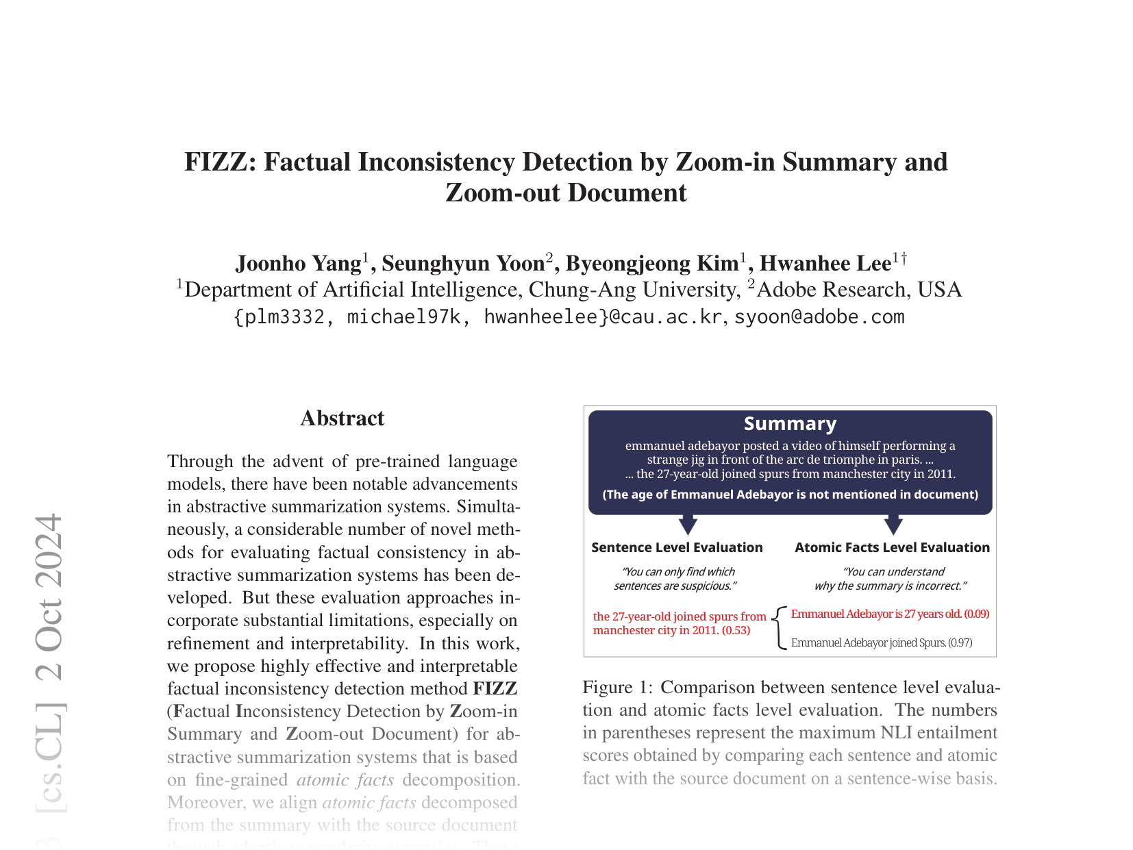 [FIZZ: Factual Inconsistency Detection by Zoom-in Summary and Zoom-out Document 🔗](https://arxiv.org/abs/2404.11184)