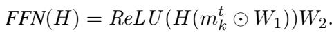 应用了二进制掩码到 W1 的特化 FFN 公式。