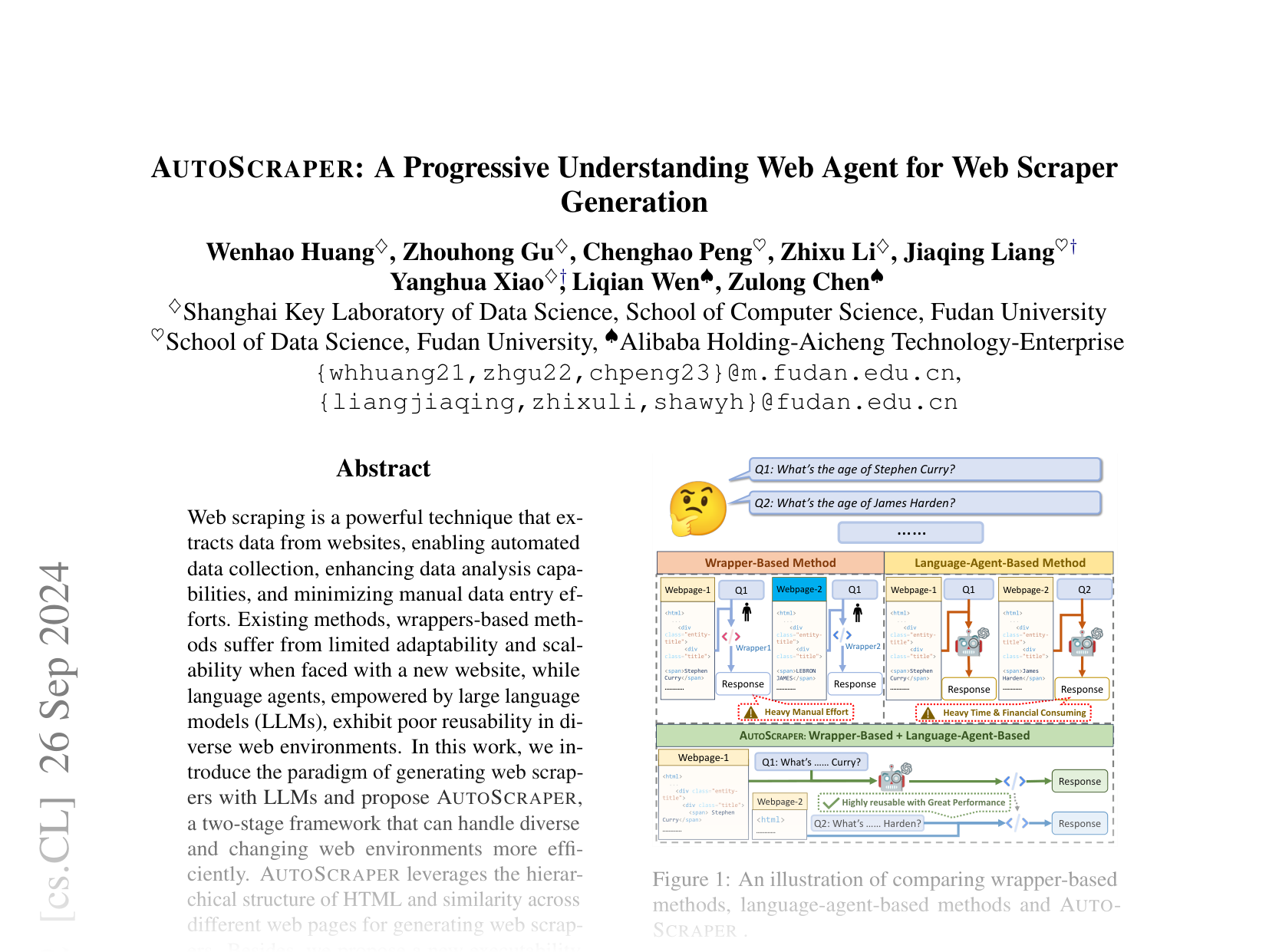 [AUTOSCRAPER: A Progressive Understanding Web Agent for Web Scraper Generation 🔗](https://arxiv.org/abs/2404.12753)
