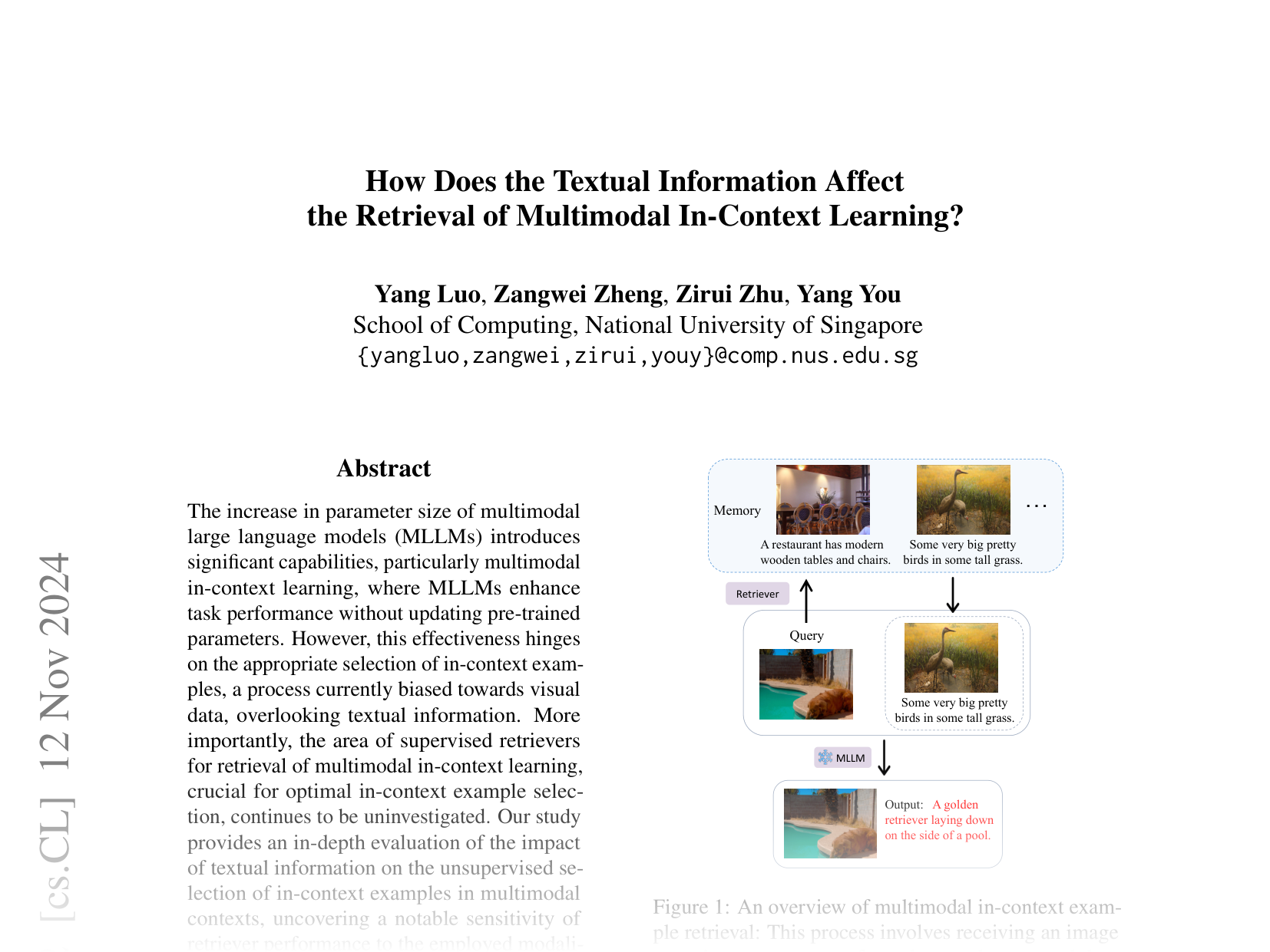 [How Does the Textual Information Affect the Retrieval of Multimodal In-Context Learning? 🔗](https://arxiv.org/abs/2404.12866)