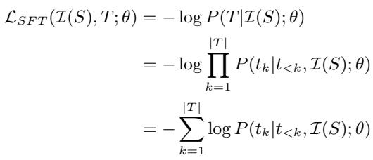 展示 SFT 对数似然优化的公式。