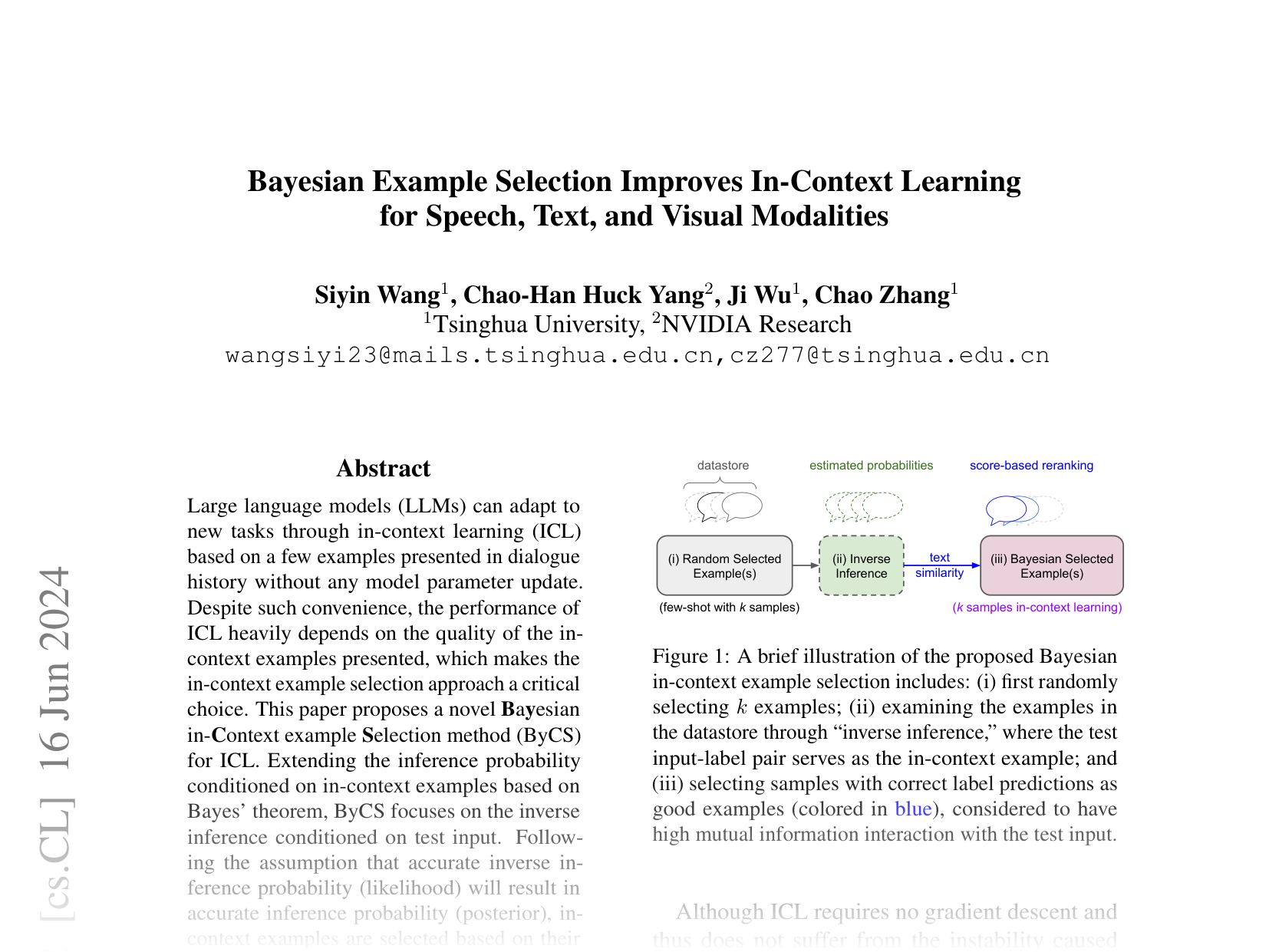 [Bayesian Example Selection Improves In-Context Learning for Speech, Text, and Visual Modalities 🔗](https://arxiv.org/abs/2404.14716)