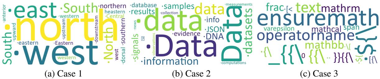 展示不同概念提取主题的词云。