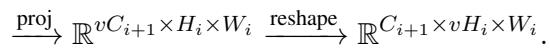 公式 7: 通过投影和重塑进行上采样。