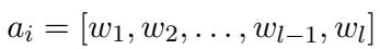 Equation defining the answer sequence as a set of tokens w1 through wl.
