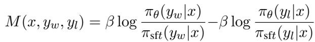 Equation for the Margin function M in DPO.