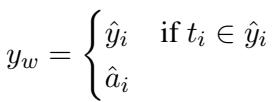 Equation defining the winning answer yw based on correctness.