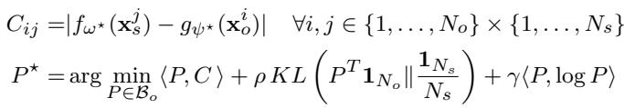 Equation 16: The Cost Matrix and Optimal Transport formulation.