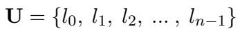 定义从 l0 到 ln-1 的语言全集 U 的公式。