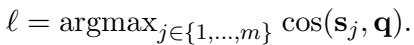 公式 1: 根据句子与查询之间的余弦相似度选择最相关上下文句子的公式。