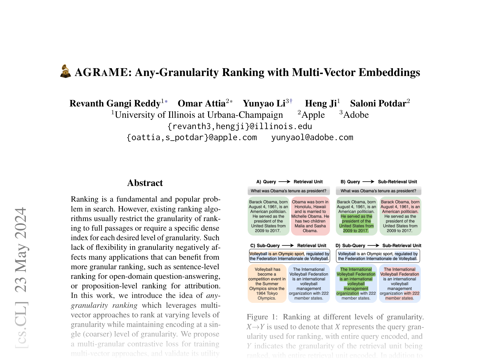 [AGRAME: Any-Granularity Ranking with Multi-Vector Embeddings 🔗](https://arxiv.org/abs/2405.15028)