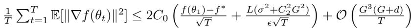 Equation showing the convergence rate for MicroAdam on non-convex functions.