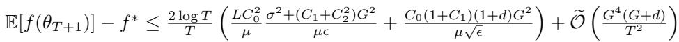 Equation showing the convergence rate for MicroAdam under the PL condition.