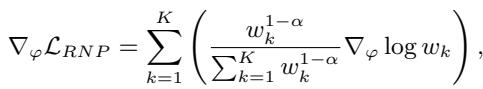 The gradient of the RNP loss function.