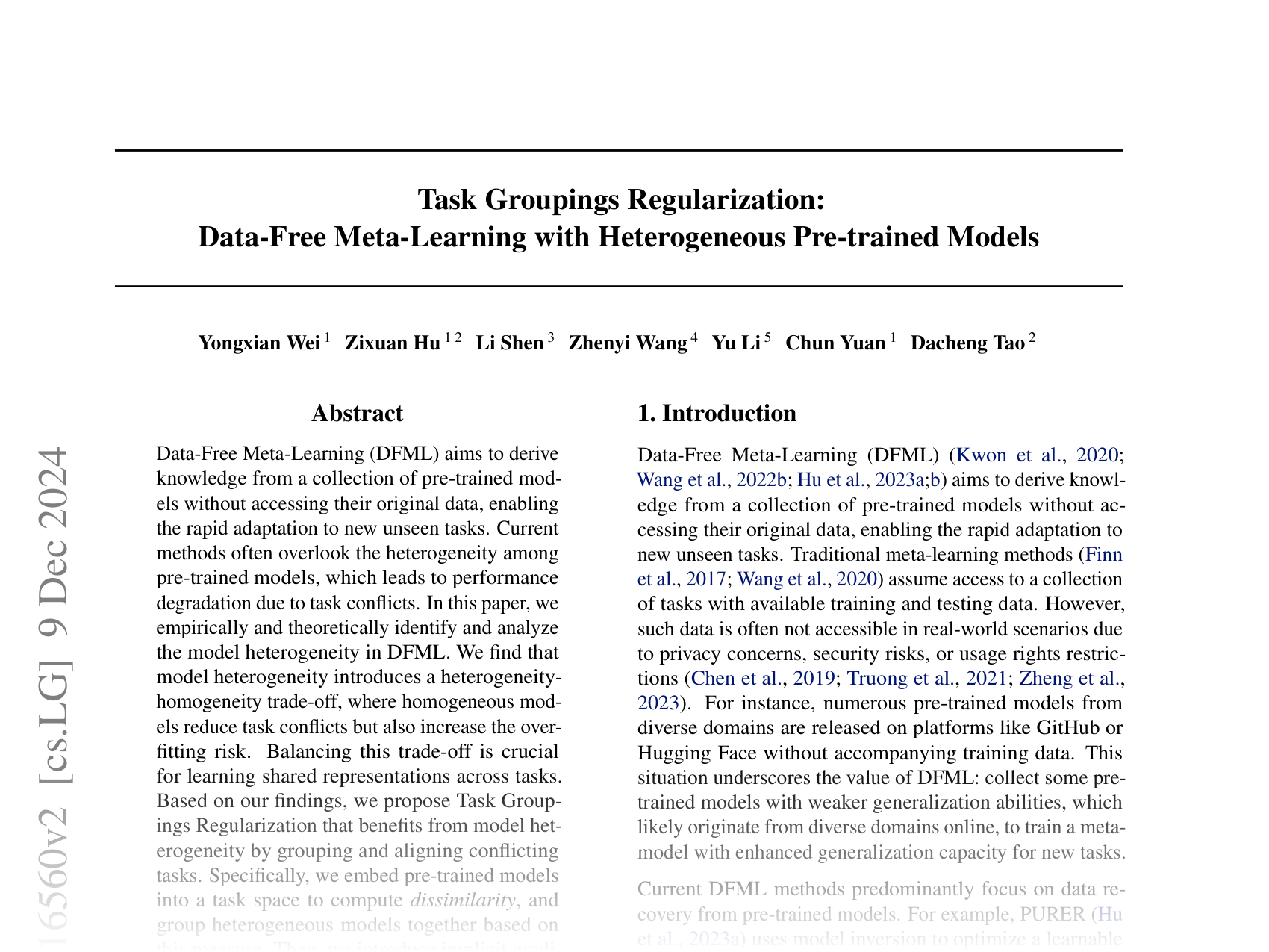 [Task Groupings Regularization: Data-Free Meta-Learning with Heterogeneous Pre-trained Models 🔗](https://arxiv.org/abs/2405.16560)