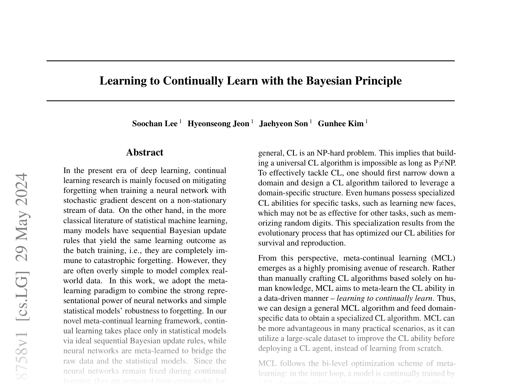 [Learning to Continually Learn with the Bayesian Principle 🔗](https://arxiv.org/abs/2405.18758)