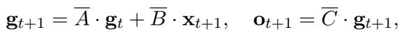 隐藏状态更新的状态空间方程。