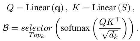 使用 Softmax 和 Top-k 进行片段选择的方程。