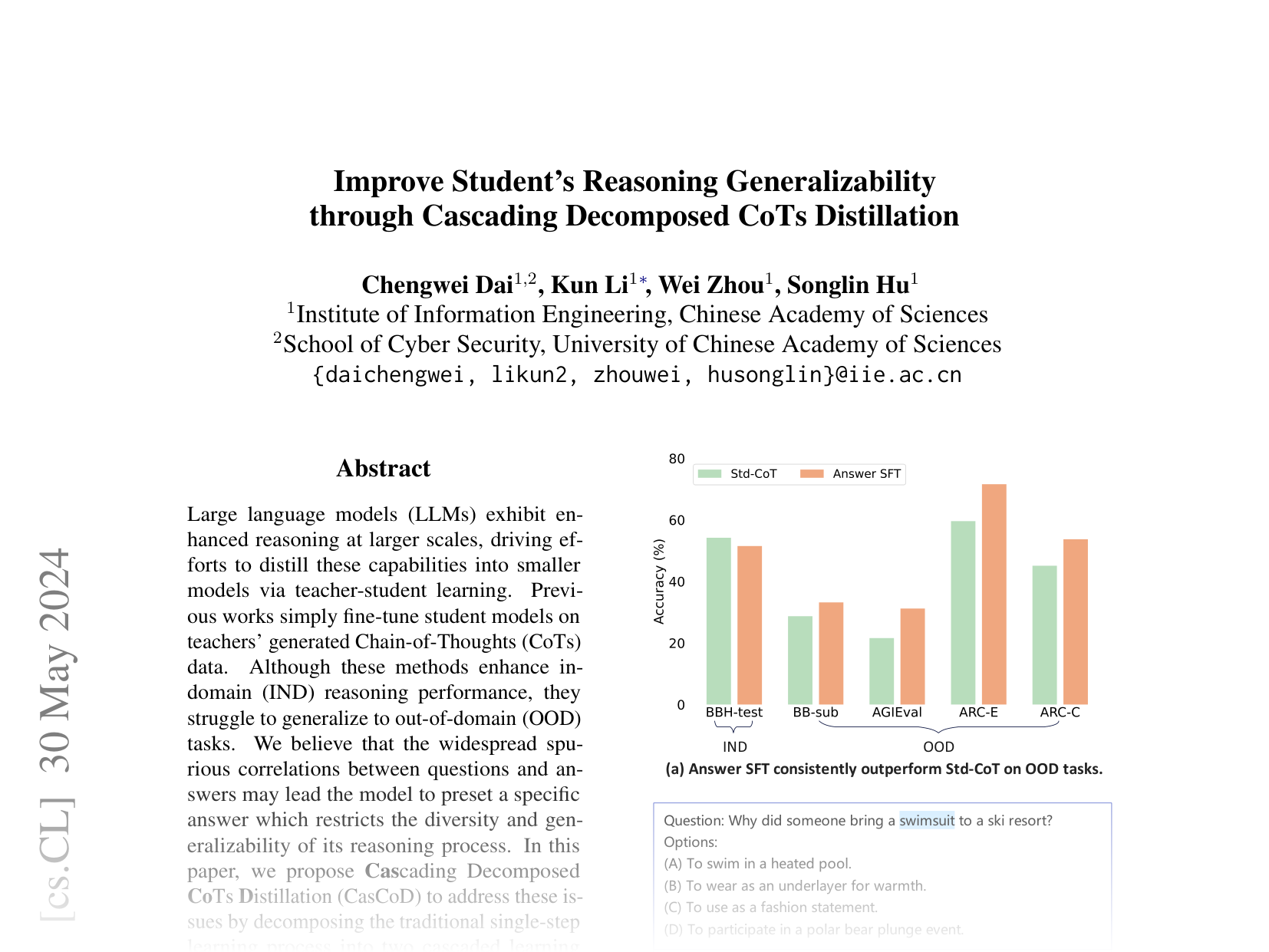[Improve Student's Reasoning Generalizability through Cascading Decomposed CoTs Distillation 🔗](https://arxiv.org/abs/2405.19842)