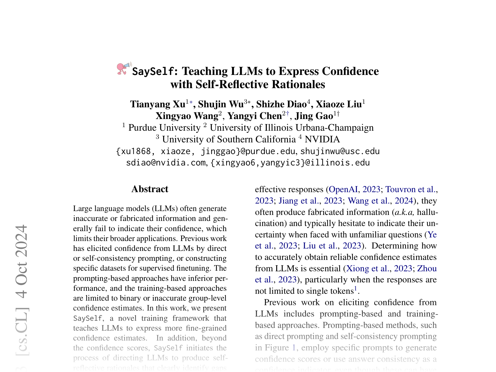 [SaySelf: Teaching LLMs to Express Confidence with Self-Reflective Rationales 🔗](https://arxiv.org/abs/2405.20974)