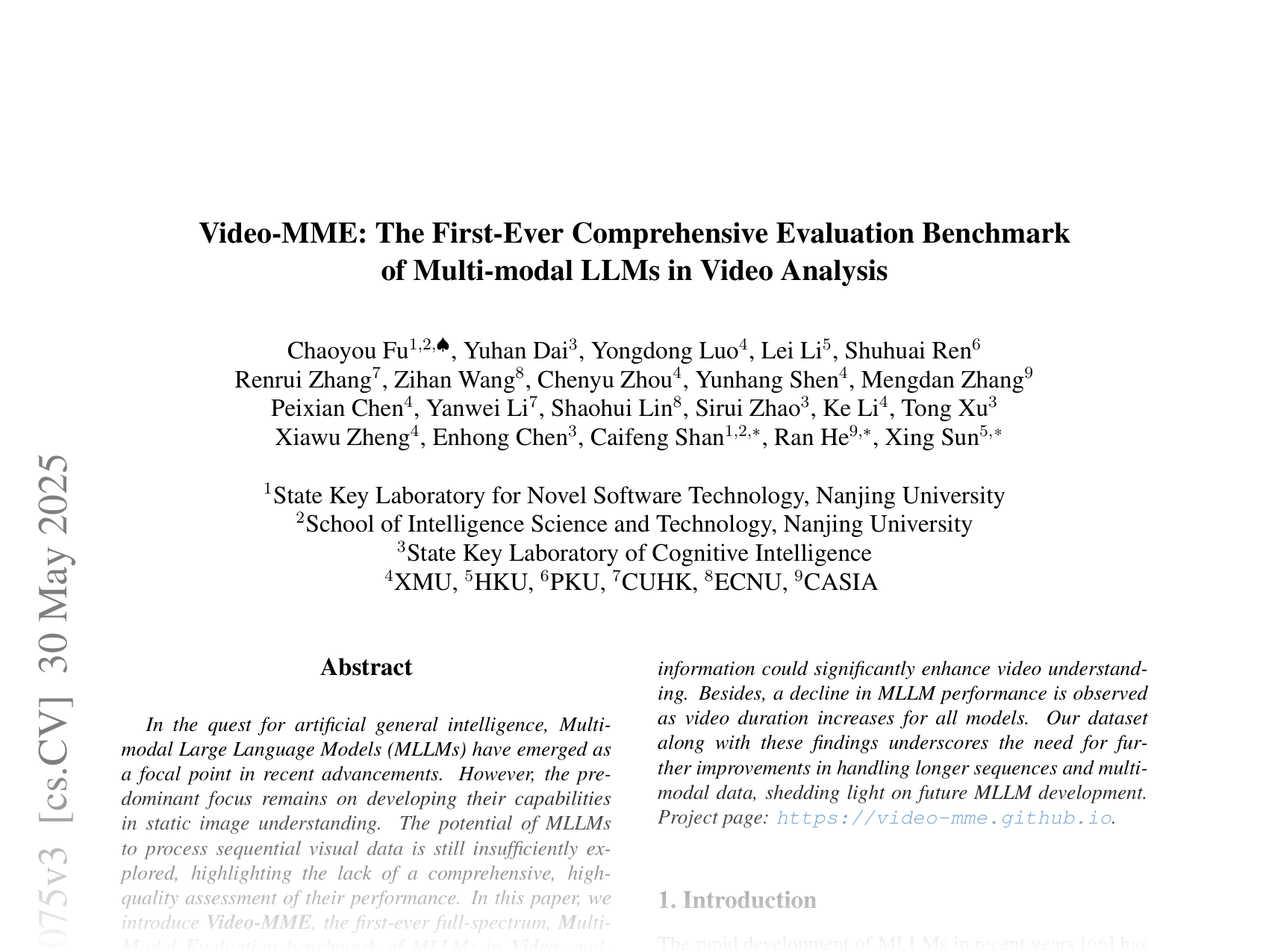 [Video-MME: The First-Ever Comprehensive Evaluation Benchmark of Multi-modal LLMs in Video Analysis 🔗](https://arxiv.org/abs/2405.21075)