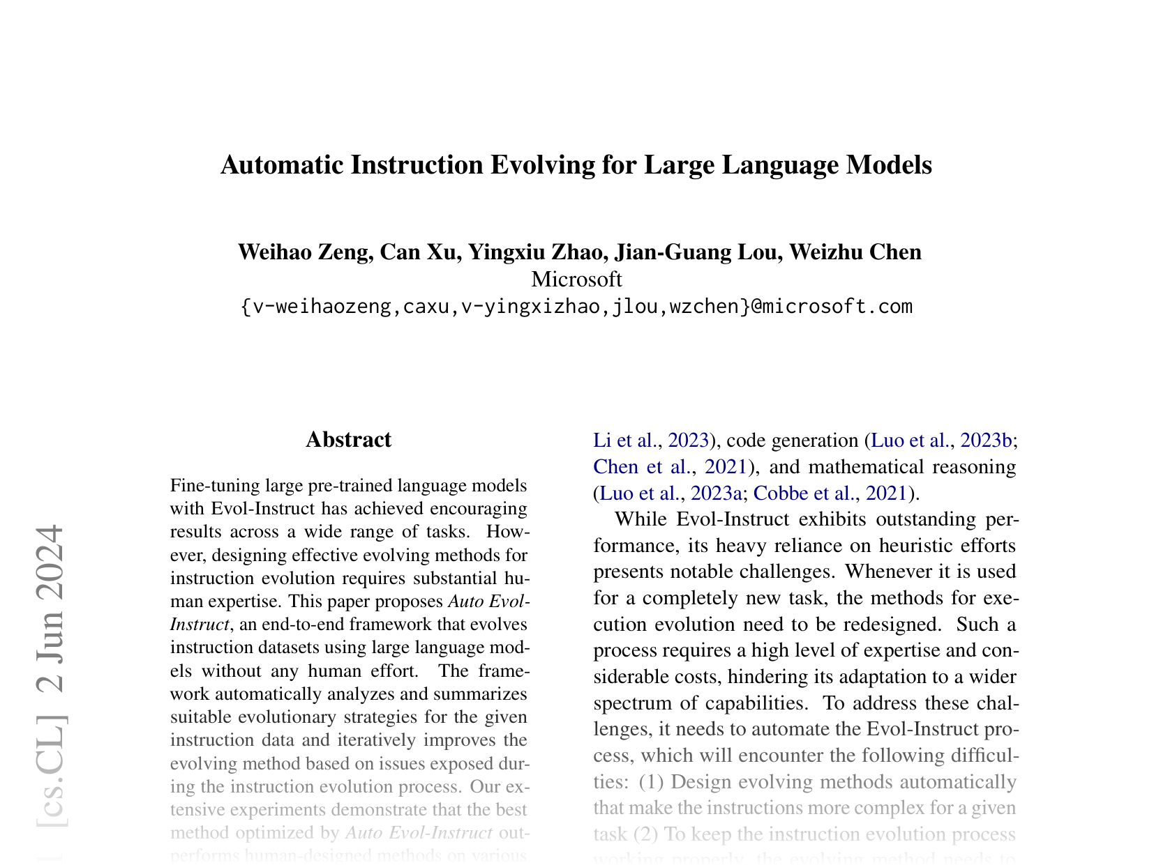 [Automatic Instruction Evolving for Large Language Models 🔗](https://arxiv.org/abs/2406.00770)