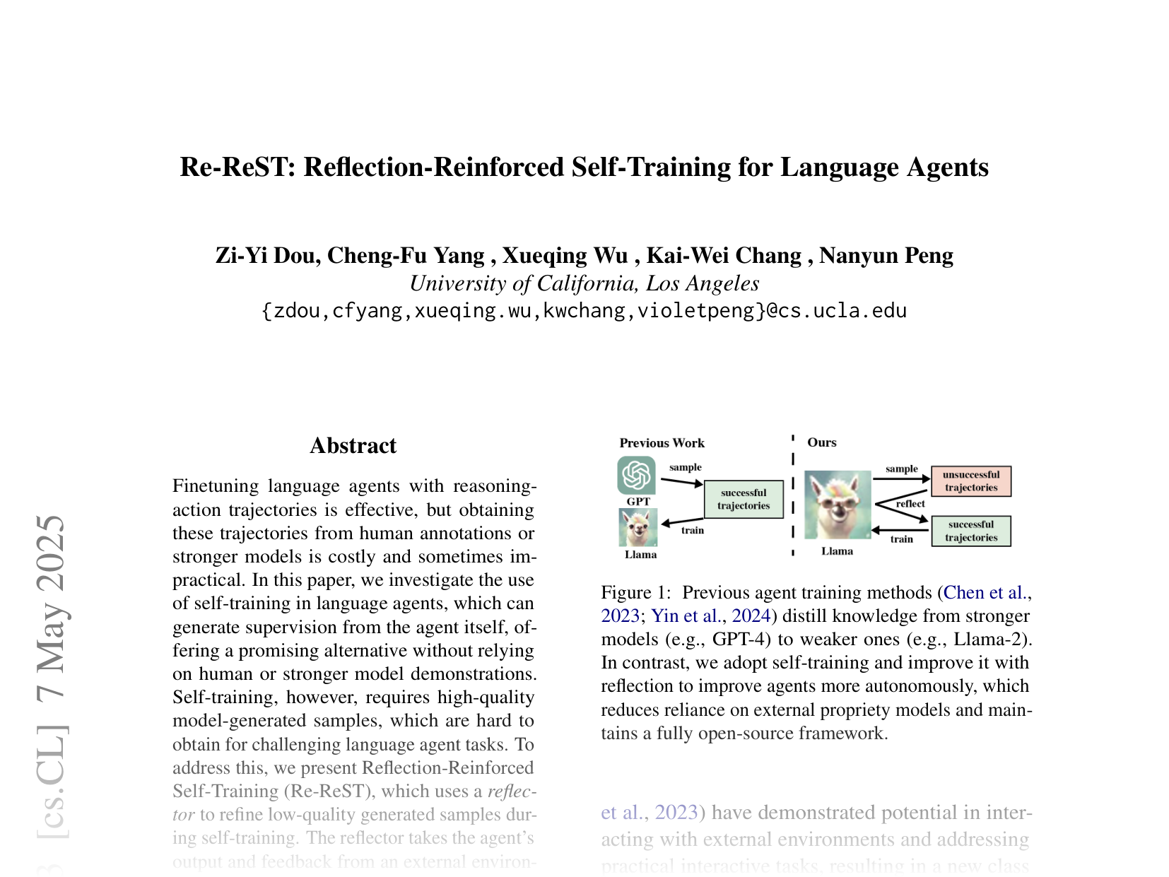 [Re-ReST: Reflection-Reinforced Self-Training for Language Agents 🔗](https://arxiv.org/abs/2406.01495)