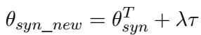 Equation showing the application of the task vector to the target model.