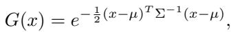 Equation for a 3D Gaussian defined by mean and covariance.