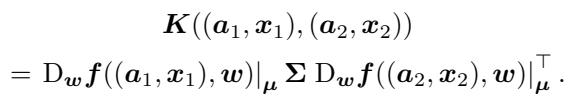 Equation defining the covariance kernel K based on the Jacobian of f and the weight covariance Sigma.